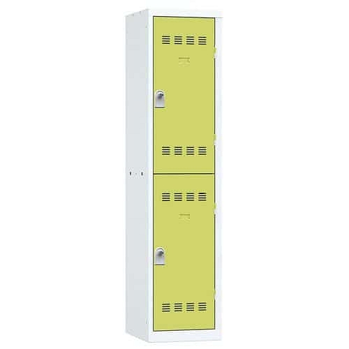 Svařovaná šatní skříň Vinco, 1 sloupec, 2 boxy, 400 mm, otočný uzávěr, šedá/zelená