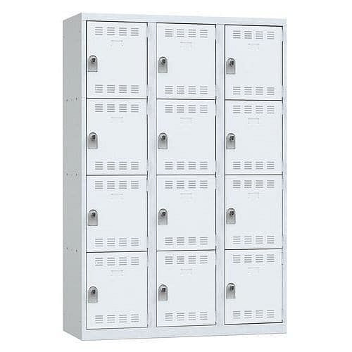 Svařovaná šatní skříň Vinco, 3 sloupce, 12 boxů, 400 mm, otočný uzávěr, šedá/šedá
