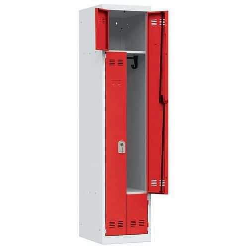 Svařovaná šatní skříň Vinco, dveře Z, 2 oddíly, cylindrický zámek, šedá/červená