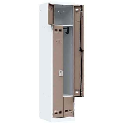 Svařovaná šatní skříň Vinco, dveře Z, 2 oddíly, cylindrický zámek, šedá/hnědá