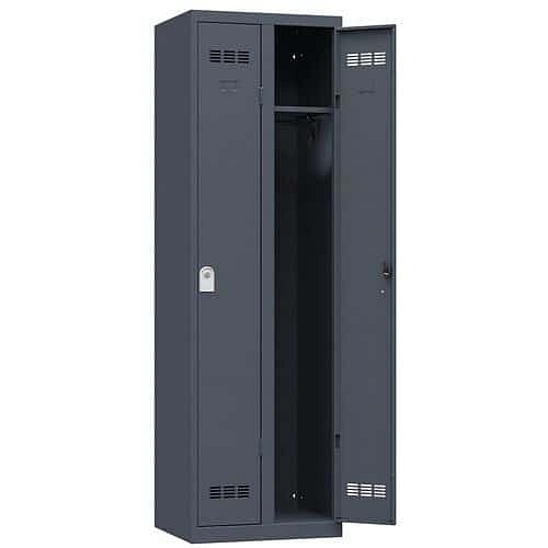 Svařovaná šatní skříň Vinco, 2 oddíly, 300 mm, cylindrický zámek, antracit/antracit