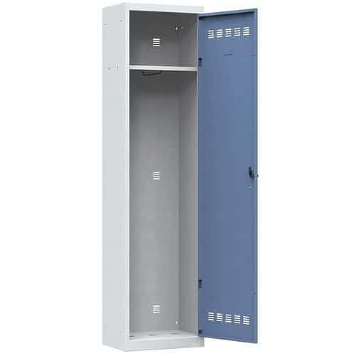 Svařovaná šatní skříň Vinco, 1 oddíl, 500 mm, cylindrický zámek, šedá/modrá