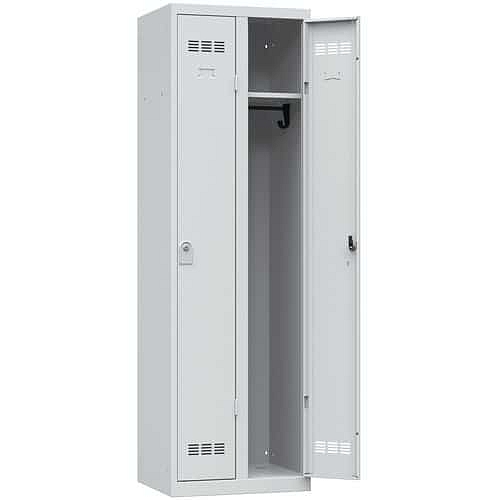 Svařovaná šatní skříň Vinco, 2 oddíly, 300 mm, cylindrický zámek, šedá/šedá