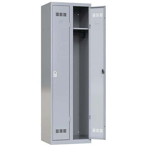 Svařovaná šatní skříň Vinco, 2 oddíly, 300 mm, cylindrický zámek, bílý hliník/bílý hliník