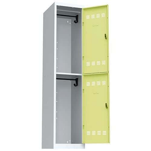 Svařovaná šatní skříň Vinco, 1 sloupec, 2 boxy, 400 mm, cylindrický zámek, šedá/zelená