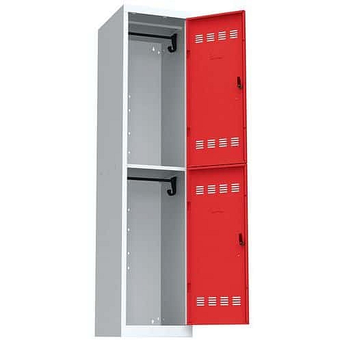 Svařovaná šatní skříň Vinco, 1 sloupec, 2 boxy, 400 mm, cylindrický zámek, šedá/červená