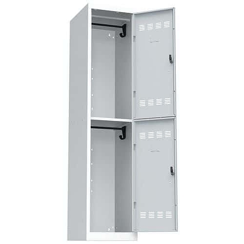 Svařovaná šatní skříň Vinco, 1 sloupec, 2 boxy, 400 mm, cylindrický zámek, šedá/šedá