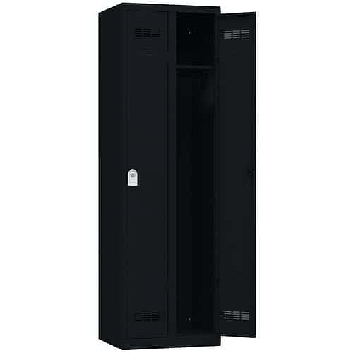 Svařovaná šatní skříň Vinco, 2 oddíly, 300 mm, cylindrický zámek, černá/černá