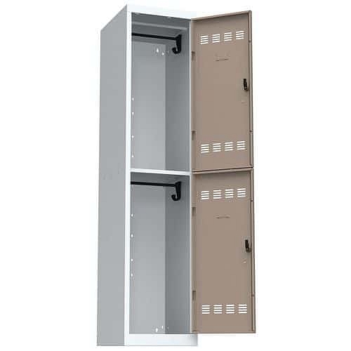 Svařovaná šatní skříň Vinco, 1 sloupec, 2 boxy, 400 mm, cylindrický zámek, šedá/hnědá