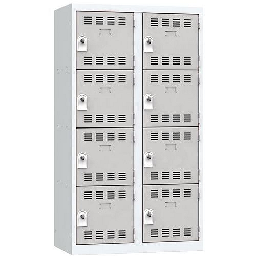 Svařovaná šatní skříň Vinco, 2 sloupce, 8 boxů, 400 mm, otočný uzávěr, šedá/šedá