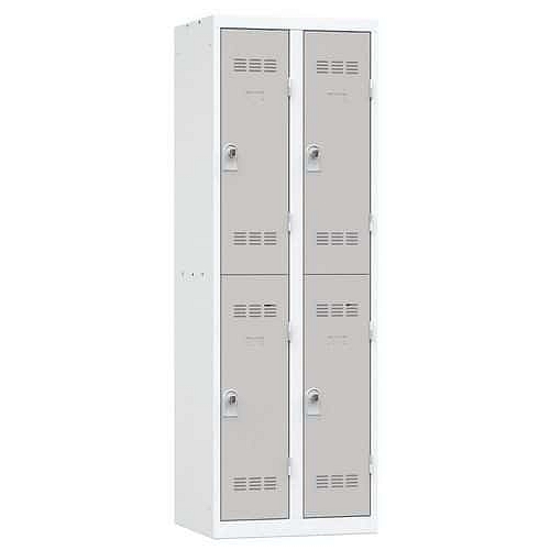 Svařovaná šatní skříň Vinco, 2 sloupce, 4 boxy, 300 mm, otočný uzávěr, šedá/hnědá