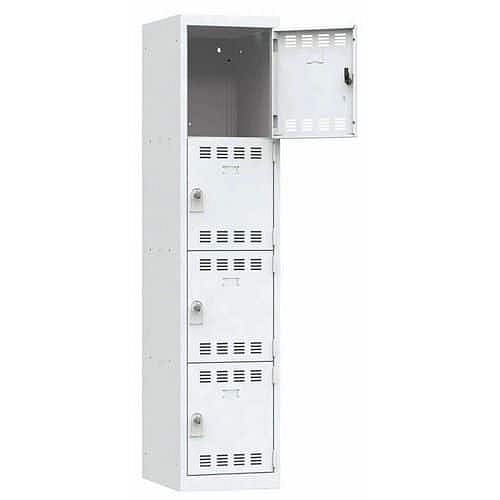Svařovaná šatní skříň Vinco, 1 sloupec, 4 boxy, 400 mm, otočný uzávěr, šedá/šedá