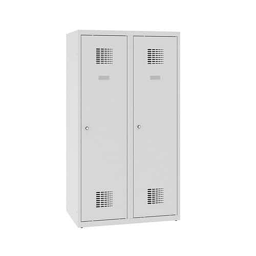 Snížená školní šatní skříň, 2 sloupce, 400 mm, šedá/šedá, tříbodový cylindrický zámek