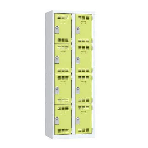 Svařovaná šatní skříň Vinco, 2 sloupce, 8 boxů, 300 mm, cylindrický zámek, šedá/zelená