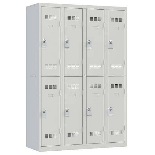 Svařovaná šatní skříň Vinco, 4 sloupce, 8 boxů, 300 mm, cylindrický zámek, šedá/šedá