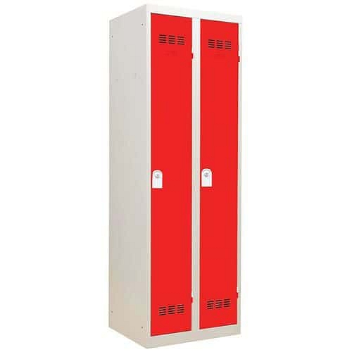 Svařovaná šatní skříň Vinco, 2 oddíly, 300 mm, cylindrický zámek, šedá/červená