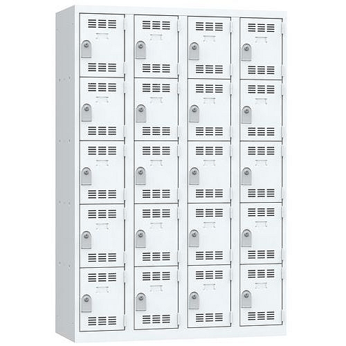 Svařovaná šatní skříň Vinco, 4 sloupce, 20 boxů, 300 mm, cylindrický zámek, šedá/šedá