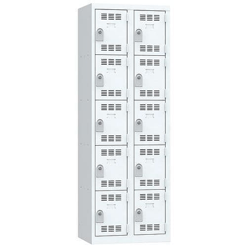 Svařovaná šatní skříň Vinco, 2 sloupce, 10 boxů, 300 mm, cylindrický zámek, šedá/šedá