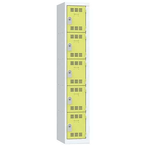 Svařovaná šatní skříň Vinco, 1 sloupec, 5 boxů, 300 mm, cylindrický zámek, šedá/zelená