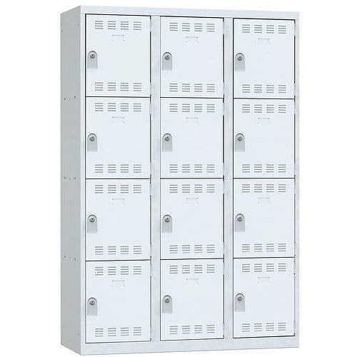 Svařovaná šatní skříň Vinco, 3 sloupce, 12 boxů, 400 mm, cylindrický zámek, šedá/šedá