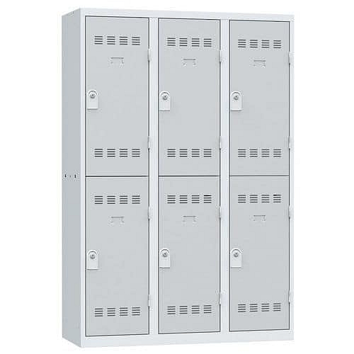 Svařovaná šatní skříň Vinco, 3 sloupce, 6 boxů, 400 mm, cylindrický zámek, šedá/šedá