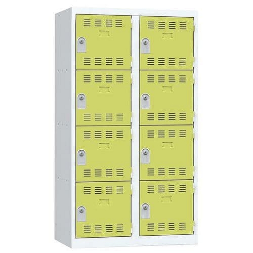 Svařovaná šatní skříň Vinco, 2 sloupce, 8 boxů, 400 mm, cylindrický zámek, šedá/zelená