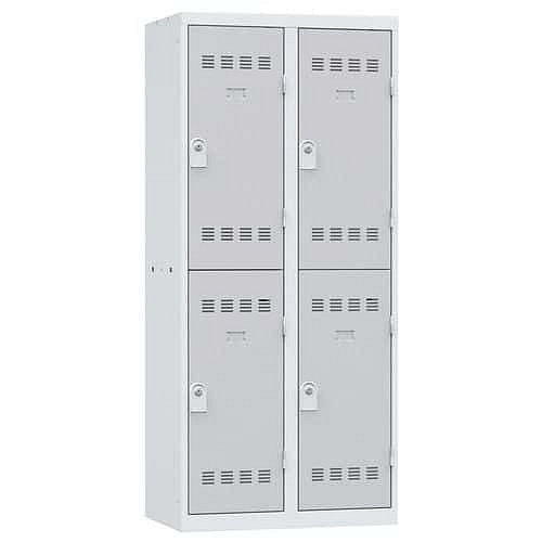 Svařovaná šatní skříň Vinco, 2 sloupce, 4 boxy, 400 mm, cylindrický zámek, šedá/šedá