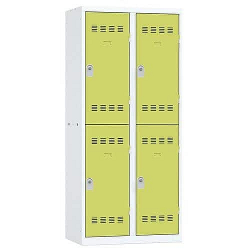 Svařovaná šatní skříň Vinco, 2 sloupce, 4 boxy, 400 mm, cylindrický zámek, šedá/zelená