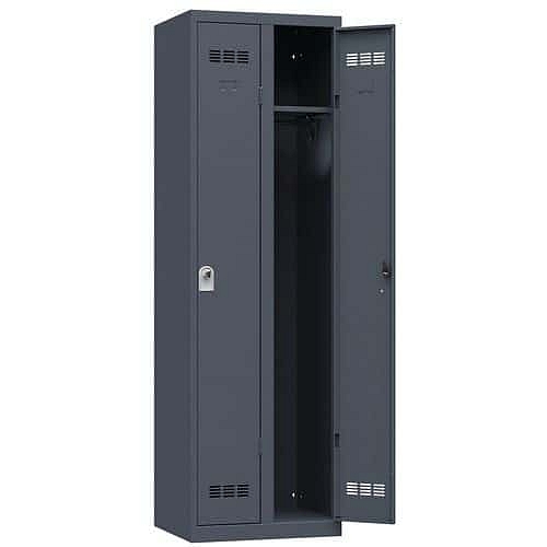 Svařovaná šatní skříň Vinco, 2 oddíly, 300 mm, otočný uzávěr, antracit/antracit