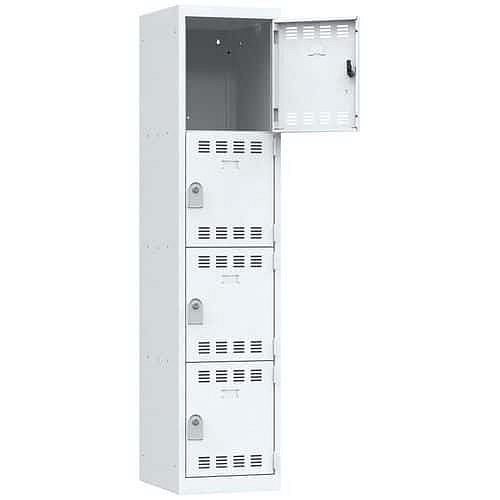 Svařovaná šatní skříň Vinco, 1 sloupec, 4 boxy, 400 mm, cylindrický zámek, šedá/šedá