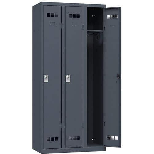 Svařovaná šatní skříň Vinco, 3 oddíly, 300 mm, otočný uzávěr, bílý hliník/bílý hliník