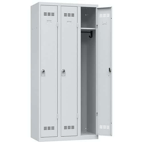 Svařovaná šatní skříň Vinco, 3 oddíly, 300 mm, otočný uzávěr, šedá/šedá/šedá/šedá