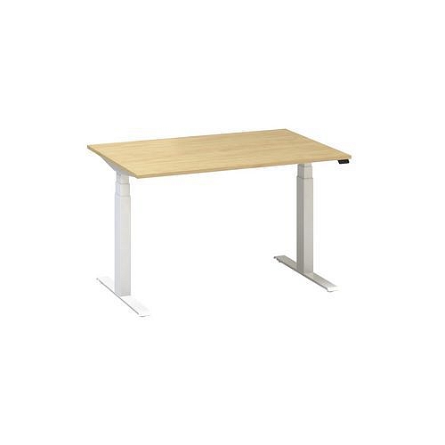 Výškově nastavitelný kancelářský stůl Alfa Up s bílým podnožím, 120 x 80 x 61,5-127,5 cm, dezén buk Bavaria