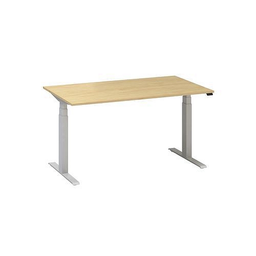 Výškově nastavitelný kancelářský stůl Alfa Up s šedým podnožím, 140 x 80 x 61,5-127,5 cm, dezén buk Bavaria