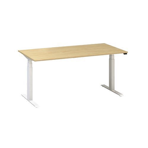 Výškově nastavitelný kancelářský stůl Alfa Up s bílým podnožím, 160 x 80 x 61,5-127,5 cm, dezén buk Bavaria