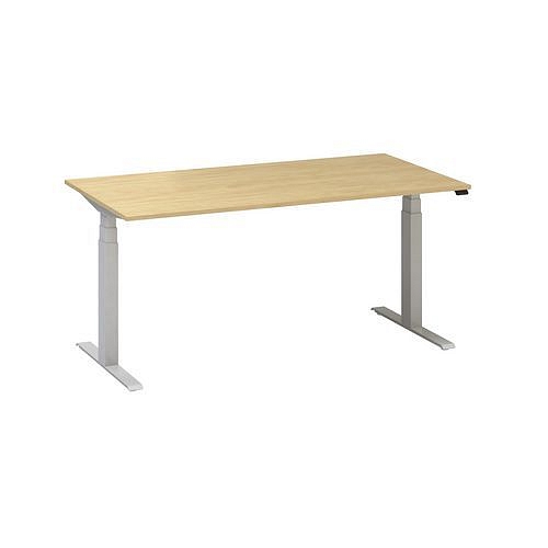 Výškově nastavitelný kancelářský stůl Alfa Up s šedým podnožím, 160 x 80 x 61,5-127,5 cm, dezén buk Bavaria