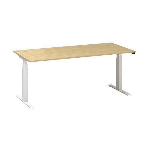 Výškově nastavitelný kancelářský stůl Alfa Up s bílým podnožím, 180 x 80 x 61,5-127,5 cm, dezén buk Bavaria