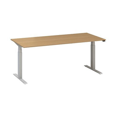 Výškově nastavitelný kancelářský stůl Alfa Up s šedým podnožím, 180 x 80 x 61,5-127,5 cm, dezén buk Bavaria