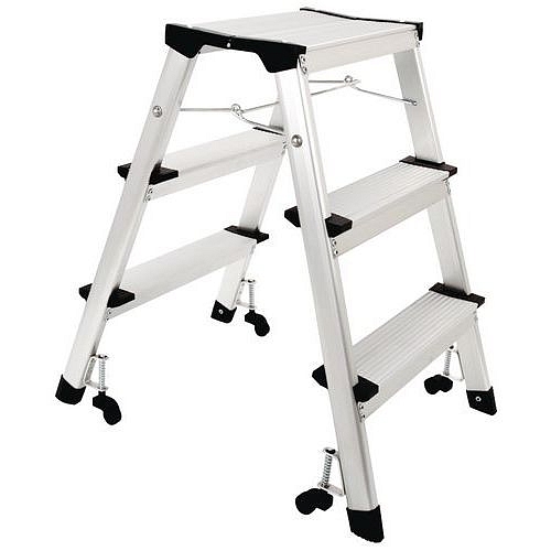 Pojízdné hliníkové schůdky s plošinou Manutan Expert, oboustranné, 2 x 3 stupně