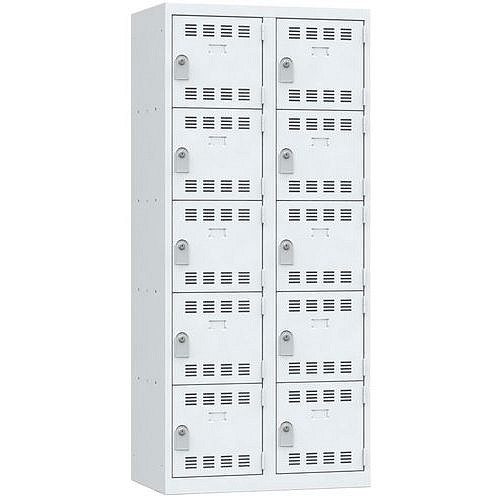 Svařovaná šatní skříň Vinco, 2 sloupce, 10 boxů, 400 mm, cylindrický zámek, šedá/šedá