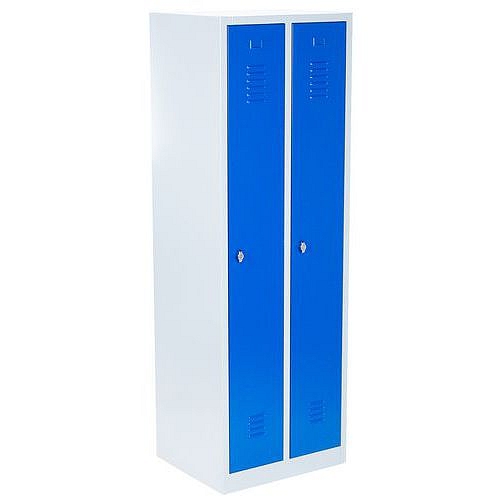 Svařovaná šatní skříň, 2 oddíly, šedá/modrá, cylindrický zámek - Manutan Expert DURO PROFI
