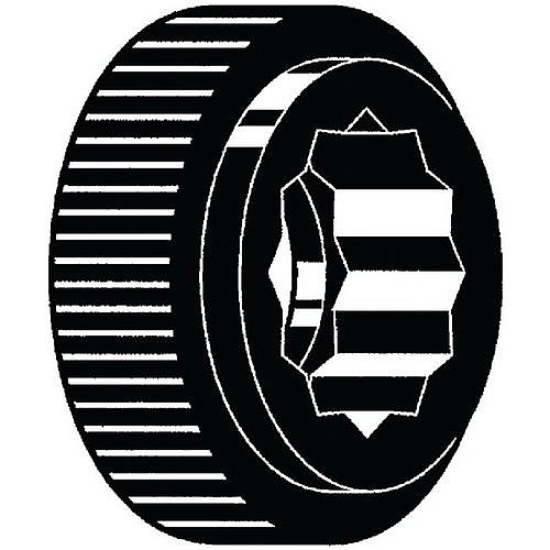 Nízký rýhovaný knoflík pro šestihranné šrouby a matice Plast Polyoxymetylén tenký M8X36x10