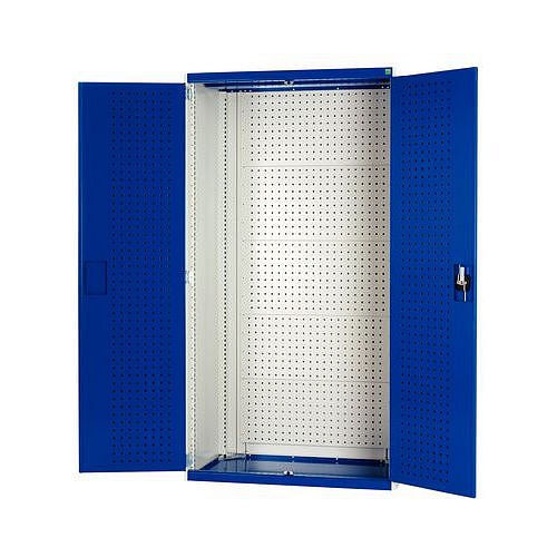 Dílenská skříň s perfo panely pro držáky na nářadí/nářadí, 200 x 105 x 65 cm, šedá-modrá