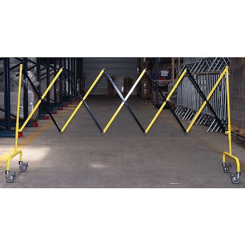 Kovová mobilní zábrana skládací Carla na kolečkách, délka max. 2850 mm, žlutá/černá