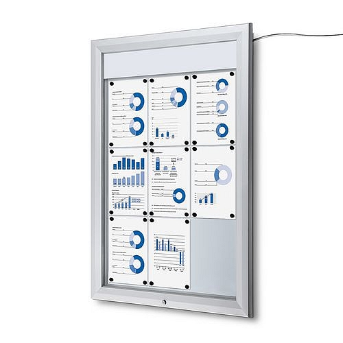 Osvětlená magnetická vitrína Teo, jednokřídlá, 9 x A4