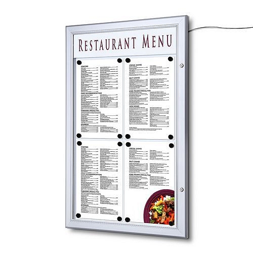 Osvětlená magnetická vitrína Menu, jednokřídlá, 4 x A4