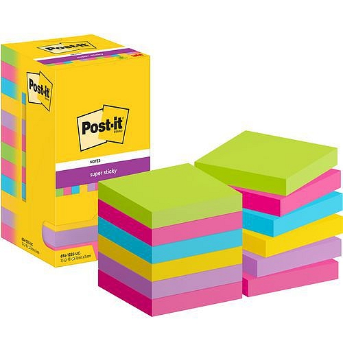 Bločky samolepicí Super Sticky Post-it®, různé barvy, 76×76 mm