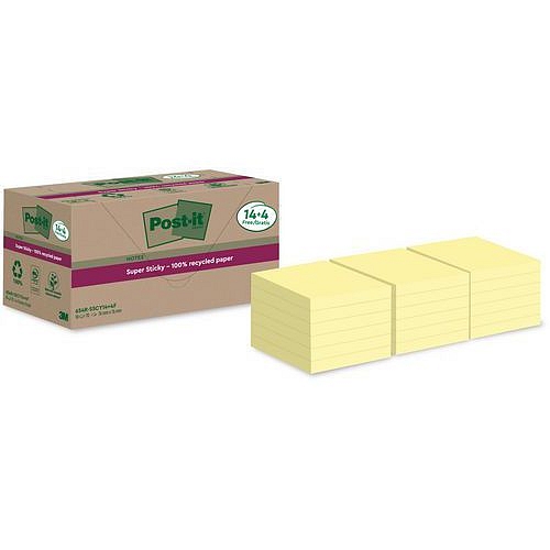 Bločky samolepicí Super Sticky Post-it® recyklované, žluté, 76×76 mm