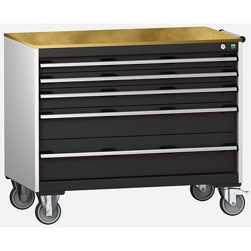 Mobilní zásuvková skříň Bott Cubio, 89 x 105 x 65 cm, 5 zásuvek, multiplex, šedá-antracit