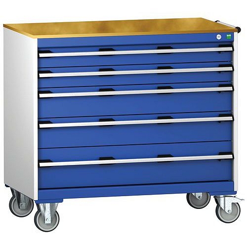 Mobilní zásuvková skříň Bott Cubio, 99 x 105 x 65 cm, 5 zásuvek, multiplex, šedá-modrá